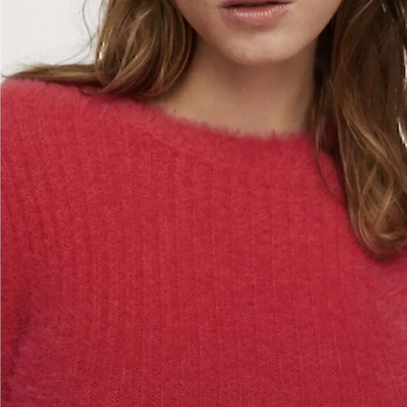 Mango Fuzzy Chunky Ribbed Curvy Winter Crewneck Pullover Size S Very Good - Picture 3 of 12